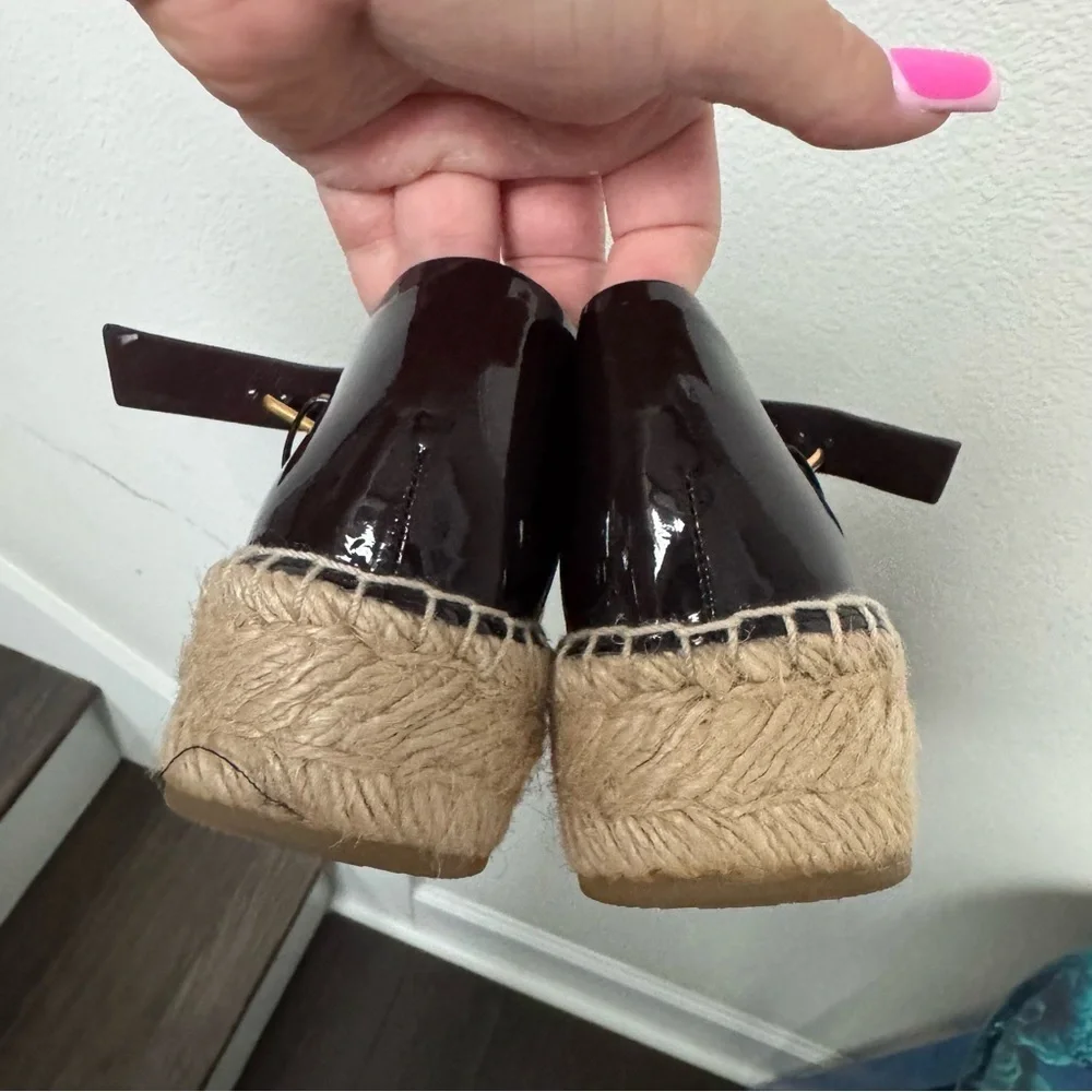 Gorgeous Tory Burch Fisherman Platform Espadrille Dark Cherry Red Patent Leather